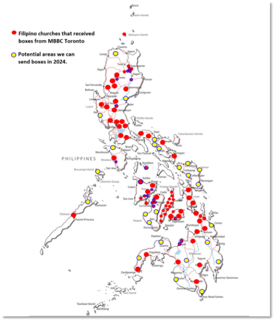 Locations in the Philippines with pastors adopted