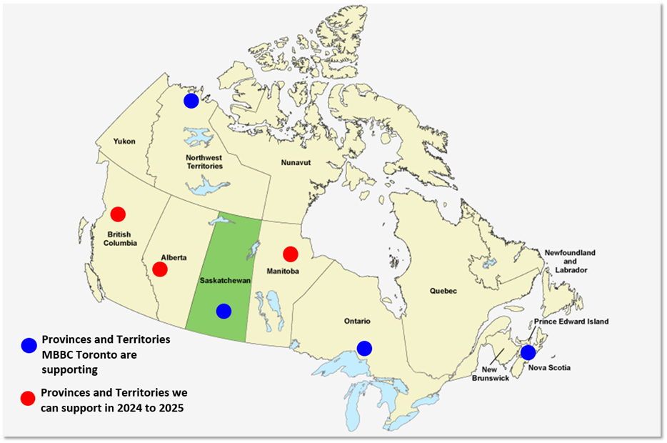 Locations in Canada with pastors supported