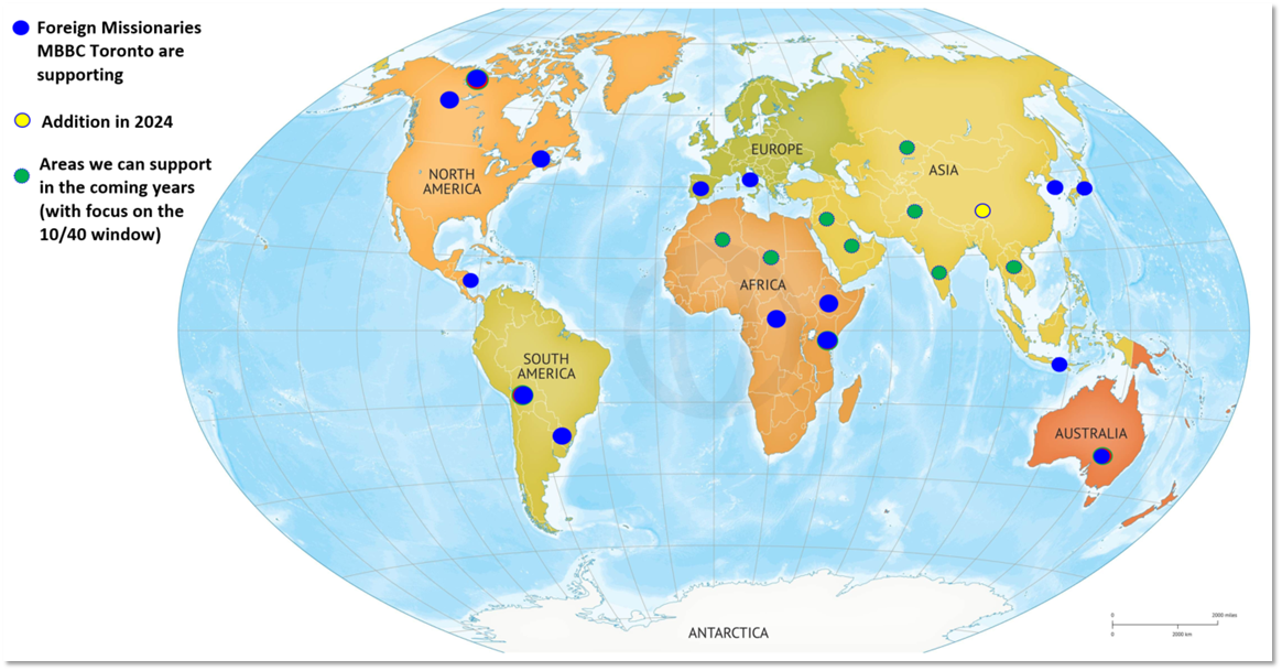 Locations in the world with missionaries supported