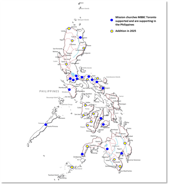 Locations in the Philippines with missionaries supported